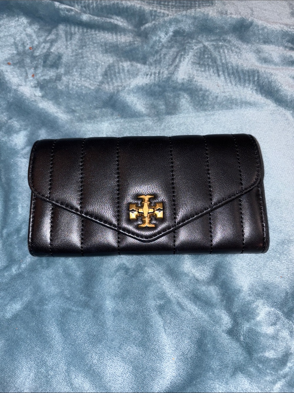 Tory Burch Black Quilted Kira tie lock envelope wallet